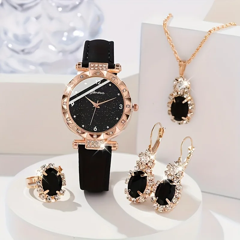 5Pcs Set Womens Watches Luxury Rhinestone Women Fashion Elegant Wristwatch Quartz Watch for Girl WristWatch Bracelet Gift